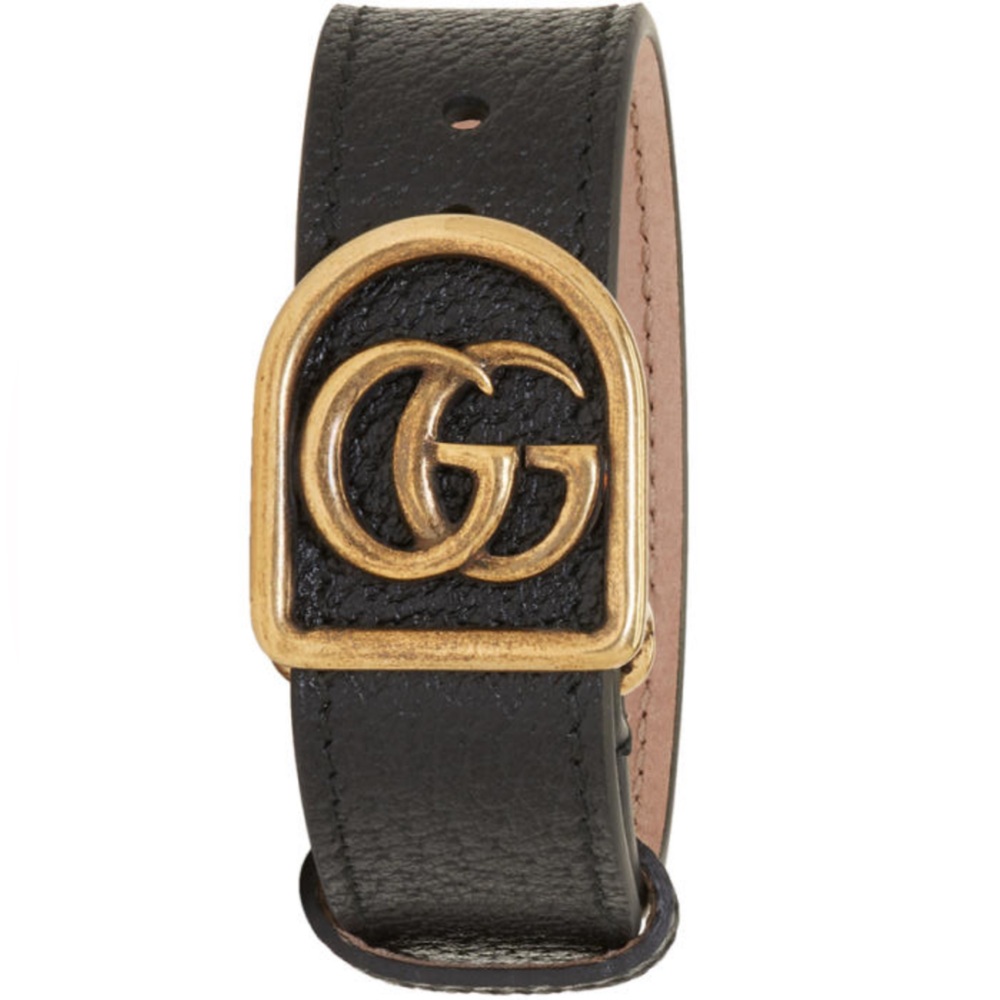 GUCCI GG Marmont Black Leather Bracelet with Gold Buckle NWT